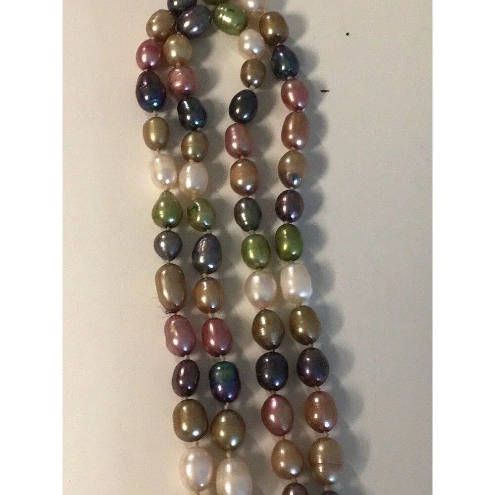 Vintage 30-inch Multicolor Freshwater Rice/Oval Pearl Necklace, Oval AAA Quality